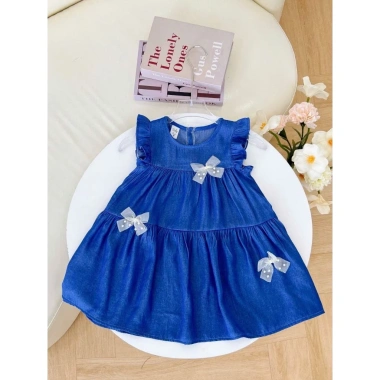 Váy Jean bé gái xinh xắn, đầm bé gái kèm nơ chất liệu jean lụa - Giá chỉ 135.000đ
