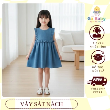 Váy Jean Sát Nách Bé Gái Tiểu Thư Dáng Suông Thoải Mái - Giá 165k