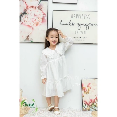 Váy June trẻ em 11-35kg cộc tay hồng, dài tay trắng cổ Đức thêu hoa dễ thương - giá chỉ 245.000đ 2