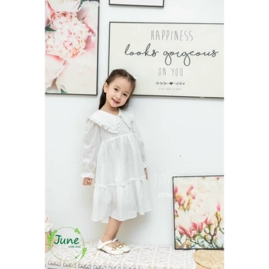 Váy June trẻ em 11-35kg cộc tay hồng, dài tay trắng cổ Đức thêu hoa dễ thương - giá chỉ 245.000đ 7