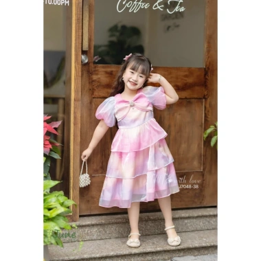 Váy June trẻ em 11-35kg cộc tay hồng, dài tay trắng cổ Đức thêu hoa dễ thương - giá chỉ 245.000đ 9
