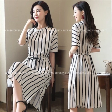 Váy kẻ nữ suông dài tay cánh rơi, eo rút, thiết kế cao cấp Hàn Quốc, màu phối hiện đại giảm giá 259.000 VND 7