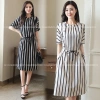 Váy kẻ nữ suông dài tay cánh rơi, eo rút, thiết kế cao cấp Hàn Quốc, màu phối hiện đại giảm giá 259.000 VND 9