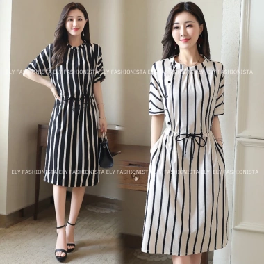 Váy kẻ nữ suông dài tay cánh rơi, eo rút, thiết kế cao cấp Hàn Quốc, màu phối hiện đại giảm giá 259.000 VND 9