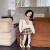 Váy kẻ sọc mùa đông trẻ em phong cách Hàn Quốc A-line len cổ điển thời trang 2