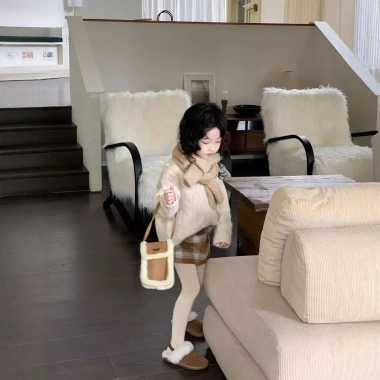 Váy kẻ sọc mùa đông trẻ em phong cách Hàn Quốc A-line len cổ điển thời trang 4