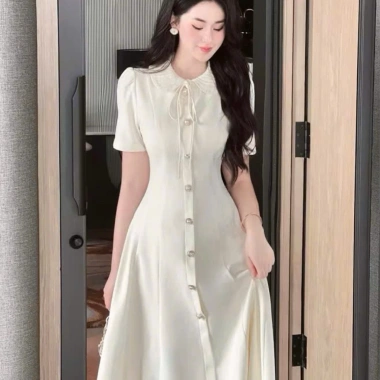 Váy kem dài cài nút thanh lịch cho công sở, xòe nhẹ tôn sang trọng, giá chỉ 378.000 VND 3 Váy kem dài cài nút thanh lịch cho công sở, xòe nhẹ tôn sang trọng, giá chỉ 378.000 VND 3