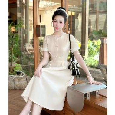 Váy kem sang trọng dáng xòe ngắn công sở Lux W – Thiết kế cao cấp, 359.000₫