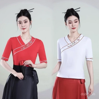 Váy Khiêu Vũ Thêu phong cách Trung Hoa tay ngắn mùa hè – Thời trang retro giảm giá