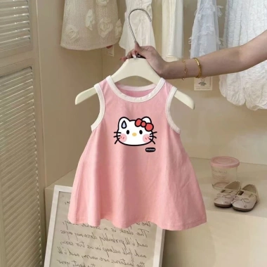 Váy Không Tay Chữ A Bé Gái 2‑6Y Hoạt Hình Chắp Vá Mùa Hè Thoáng Khí, Sang Trọng 2