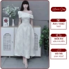 Váy lệch vai form dài cotton hàn dập nổi hoa trà – Tôn eo, che khuyết điểm, giá chỉ 220k