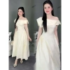 Váy lệch vai form dài cotton hàn dập nổi hoa trà – Tôn eo, che khuyết điểm, giá chỉ 220k 4