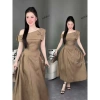 Váy lệch vai form dài cotton hàn dập nổi hoa trà – Tôn eo, che khuyết điểm, giá chỉ 220k 5