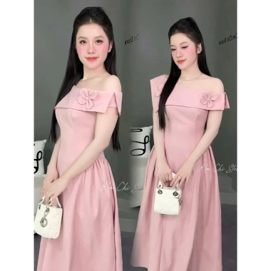 Váy lệch vai form dài cotton hàn dập nổi hoa trà – Tôn eo, che khuyết điểm, giá chỉ 220k 6