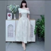 Váy lệch vai form dài cotton hàn dập nổi hoa trà – Tôn eo, che khuyết điểm, giá chỉ 220k 8