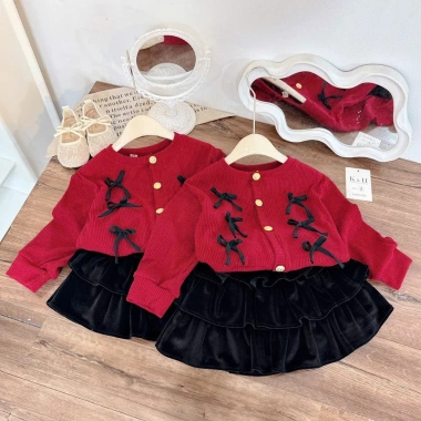 Váy len bé gái Set áo len đỏ nơ và chân váy nhung đen 3 tầng lót, Noel Tết 10-30kg Sữa Kids 209.000₫ 6