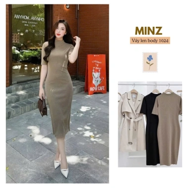 Váy Len Body Minz Store 1.024 - Cổ 3 phong cách công sở Hàn Quốc, giảm còn 219.000₫