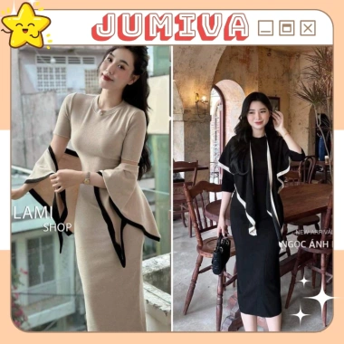 Váy len dài ôm body tay lỡ kèm khăn choàng cổ, dự tiệc công sở JUMIVA 229k