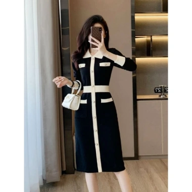 Váy Len dệt kim Quảng Châu cao cấp cổ tròn công sở siêu đẹp, size S-XL, giảm giá chỉ 439k