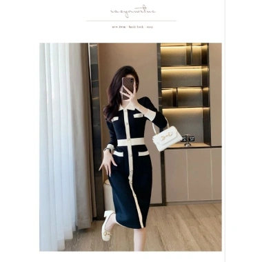Váy Len dệt kim Quảng Châu cao cấp cổ tròn công sở siêu đẹp, size S-XL, giảm giá chỉ 439k