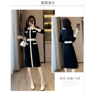 Váy Len dệt kim Quảng Châu cao cấp cổ tròn công sở siêu đẹp, size S-XL, giảm giá chỉ 439k