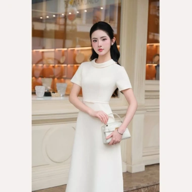 Váy liền thân cổ giếng dài tay ngắn, đai nơ tiểu thư - Linly Store V-VD10 549k 4