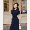 Váy liền thân cổ giếng dài tay ngắn, đai nơ tiểu thư - Linly Store V-VD10 549k 5