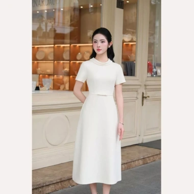 Váy liền thân cổ giếng dài tay ngắn, đai nơ tiểu thư - Linly Store V-VD10 549k 7