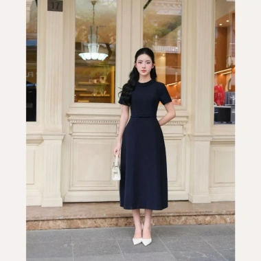 Váy liền thân cổ giếng dài tay ngắn, đai nơ tiểu thư - Linly Store V-VD10 549k 8