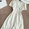Váy Linen Cổ V Cài Nút Dáng Dài Thanh Lịch Phù Hợp Đi Làm và Đi Chơi Giá 265k 4