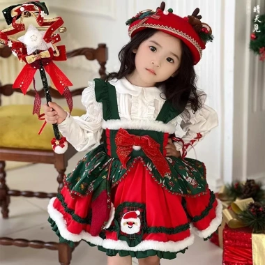Váy Lolita hươu Giáng sinh trẻ em, mũi đỏ đáng yêu, giảm 21% - 183.600₫