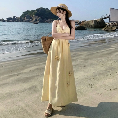 Váy maxi hoa nhí tiểu thư đi biển, chất nhẹ thoáng mát, giảm giá 20%