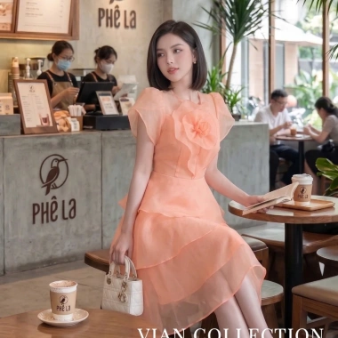 Váy MDU4.668 Tơ Óng Hàn Cao Cấp - Màu Hồng Cam Dịu Dàng, Giá 476k MDU vay888