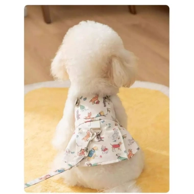 Váy mùa hè cho chó mèo, dây dắt tích hợp, graffiti, thoáng mát - Poodle Corgi