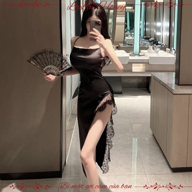 Váy Ngủ 2 Dây Satin Dài Gợi Cảm Sexy Hoàng Gia Giá 147k LALA HONEY 8