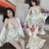 Váy ngủ cao cấp + áo choàng lụa hoa nhí, nơ ngực đuôi cá siêu sexy - Giảm còn 655k Xíu Sleepwear
