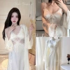 Váy ngủ cao cấp Lyly QC Loại 1 – Áo choàng lụa xẻ đùi, viền ren, dây nơ, chéo eo - Giá 655.000₫