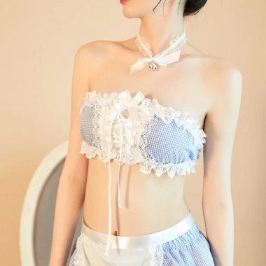 Váy ngủ cosplay cô hầu gái kẻ xanh quây cài sau gợi cảm - Giá chỉ 106.000 VND