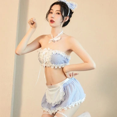 Váy ngủ cosplay cô hầu gái kẻ xanh quây cài sau gợi cảm - Giá chỉ 106.000 VND