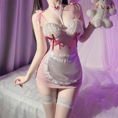 Váy Ngủ Cosplay Hầu Gái Hồng Gợi Cảm 2 Dây Tai Thỏ Đầm Ngủ Quyến Rũ Giá 165k 4