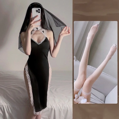 Váy Ngủ Cosplay Nữ Tu DN04 Che Tên - Đồ Ngủ Sexy Hóa Trang Tu Sĩ, Giá 88.000đ