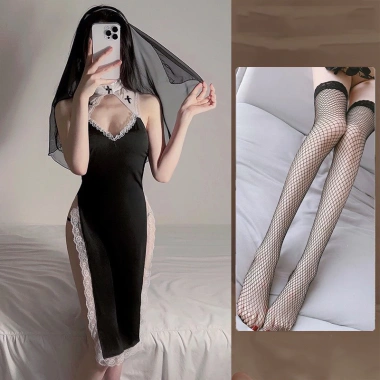 Váy Ngủ Cosplay Nữ Tu DN04 Che Tên - Đồ Ngủ Sexy Hóa Trang Tu Sĩ, Giá 88.000đ