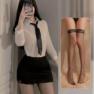 Váy Ngủ Cosplay Sexy DN20 CHE TÊN - Bộ ôm body + áo sơ mi trắng, gợi cảm công sở, 104.000 VND 8