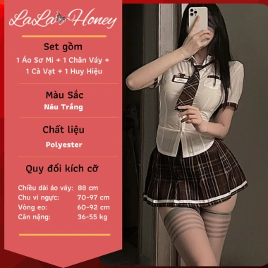 Váy Ngủ Cosplay Sexy Nữ Học Sinh Cao Cấp Gợi Cảm Kèm Cà Vạt Huy Hiệu - LALA HONEY