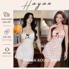 Váy ngủ cotton HT188 hoa đỏ đính nơ kèm đệm lót - Đầm body cute, 129.000₫