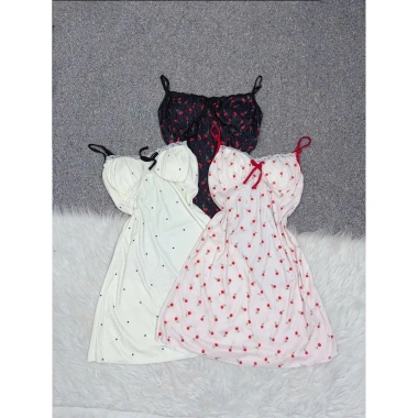 Váy ngủ cotton HT188 hoa đỏ đính nơ kèm đệm lót - Đầm body cute, 129.000₫ 2