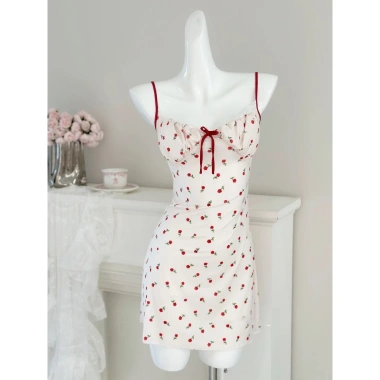 Váy ngủ cotton HT188 hoa đỏ đính nơ kèm đệm lót - Đầm body cute, 129.000₫ 10