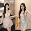 Váy Ngủ Hai Lớp Ren Hoa Thêu Nổi, Gọng Mút Ngực, Dây Chéo Tiểu Thư Loại 1 Xíu Sleepwear