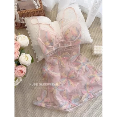 Váy Ngủ Hai Lớp Ren Hoa Thêu Nổi, Gọng Mút Ngực, Dây Chéo Tiểu Thư Loại 1 Xíu Sleepwear 5 Váy Ngủ Hai Lớp Ren Hoa Thêu Nổi, Gọng Mút Ngực, Dây Chéo Tiểu Thư Loại 1 Xíu Sleepwear 5