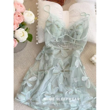 Váy Ngủ Hai Lớp Ren Hoa Thêu Nổi, Gọng Mút Ngực, Dây Chéo Tiểu Thư Loại 1 Xíu Sleepwear 8 Váy Ngủ Hai Lớp Ren Hoa Thêu Nổi, Gọng Mút Ngực, Dây Chéo Tiểu Thư Loại 1 Xíu Sleepwear 8
